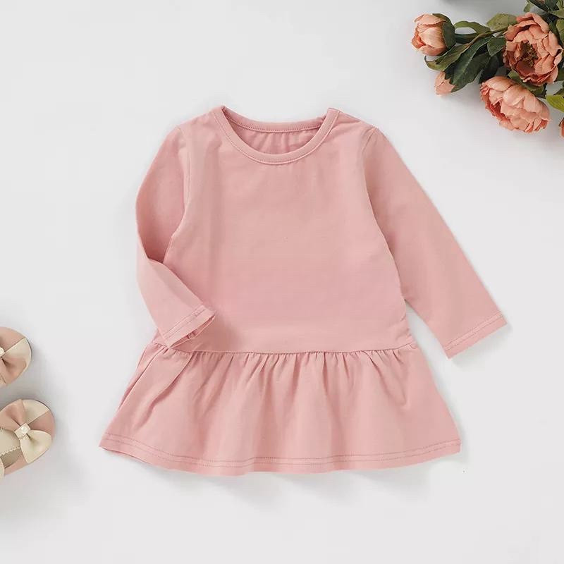 Toddler Organic Cotton Long Sleeve Knee Length 12M-4T Dresses Girl Baby PINK